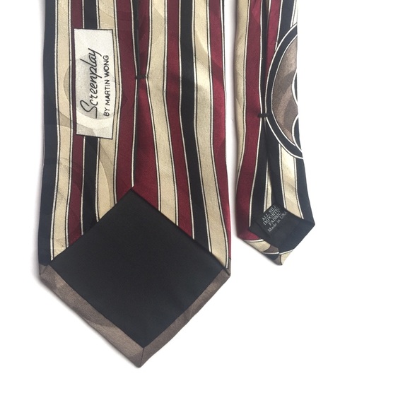 Screenplay by Martin Wong Silk Tie Geometric Black Taupe Burgundy Ivory - Picture 4 of 7